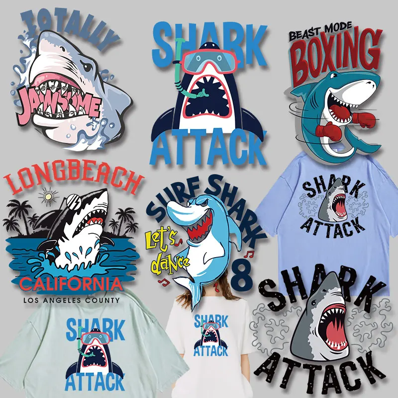 Shark Patches for Kids Clothing Jacket Washable Patches for clothing Stickers on fabric Heat Transfer PVC Patch