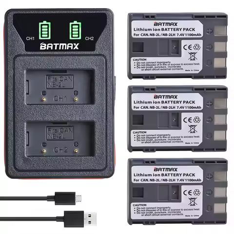 3Pcs NB 2LH NB-2L BP-2L5 Battery + LED Built-in USB Dual Charger for Canon Rebel XT XTi EOS 350D PowerShot S50 G9 EOS 350D 400D