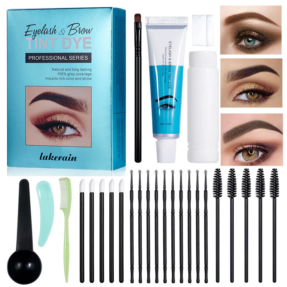 

30ml Eyelash Eyebrow Tint Kit Semi Permanent Brow Dye Tattoo Cream with Brush Kit Waterproof Long Lasting Women Makeup 3 Colors