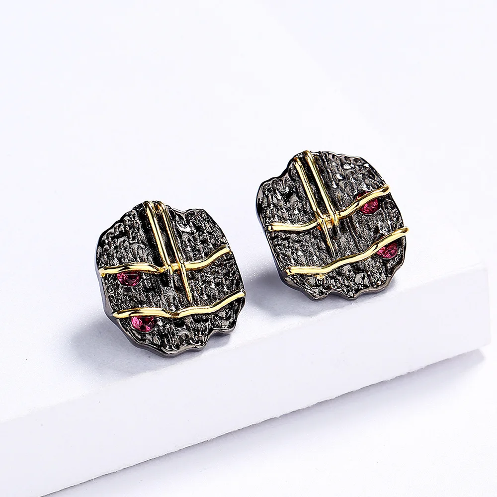 High Quality Ethnic Style Pomegranate Ruby Modern Earring 925 Silver Women's Jewelry Creative Black Gold Two-tone Earring