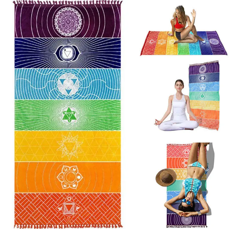 Rainbow Boho Beach Mat Mandala Blanket Striped Wall Hanging Tapestry Scarf Yoga Mat PRE Tapestries