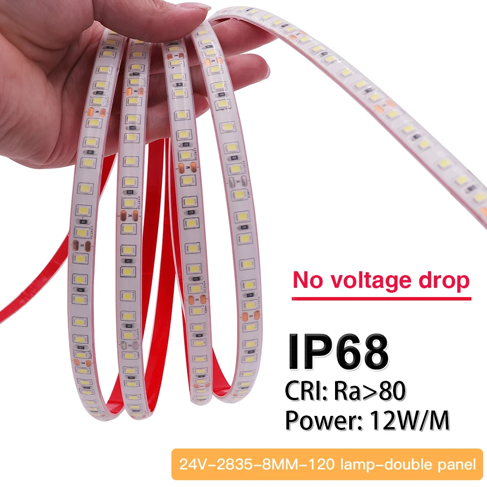 IP68 Waterproof LED Strip 24V 2835 120LEDs/m Silicone Gel Flexible LED Ribbon for Sauna Swimming Pool Outdoor Lighting 0.5-20M