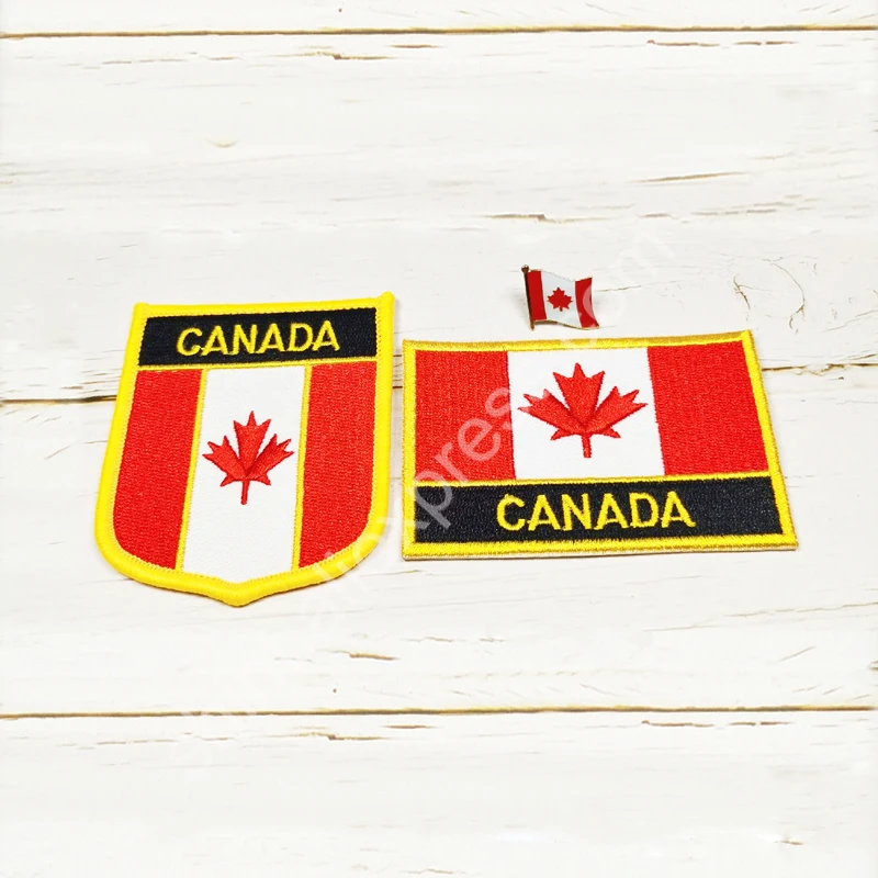 Canada National Flag Embroidery Patches Badge Shield And Square Shape Pin One Set On The Cloth Armband Backpack Decoration Gifts