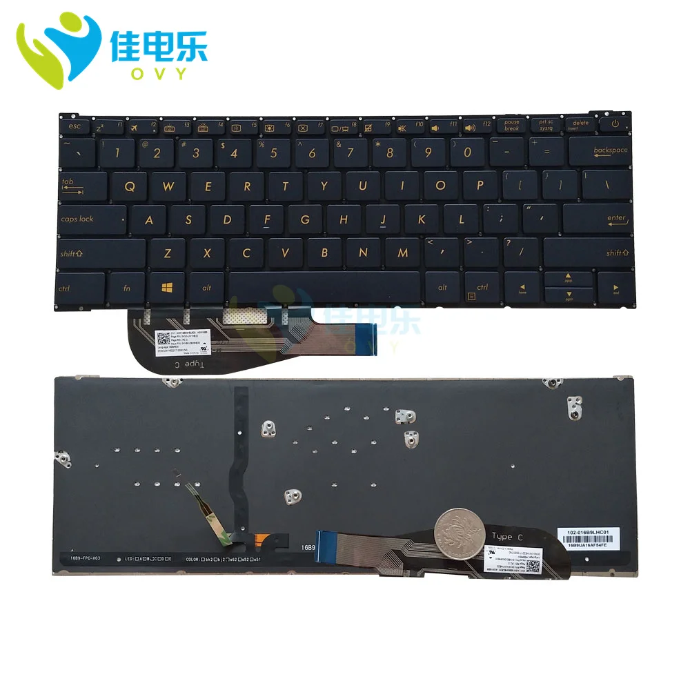 US Backlight Laptop Keyboard For Asus ZenBook UX390 UX390UA UX390UAK UX390U USA English Notebook PC Backlit Keyboards Royal blue