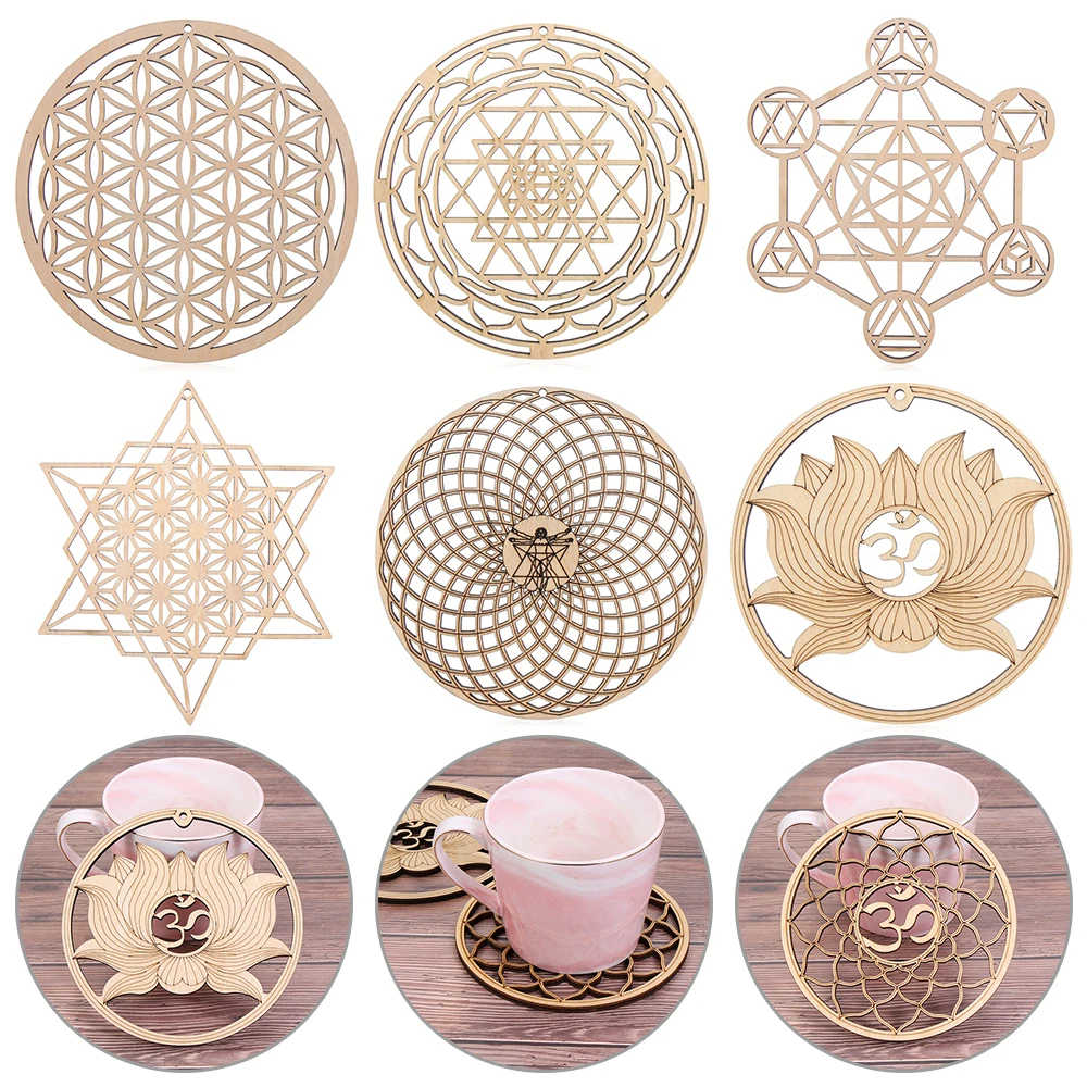 14cm Wooden Wall Sign Flower of Life Shape Coaster Laser Cut Wood Wall Art DIY Crafts Making Geometry Ornament Home Decoration