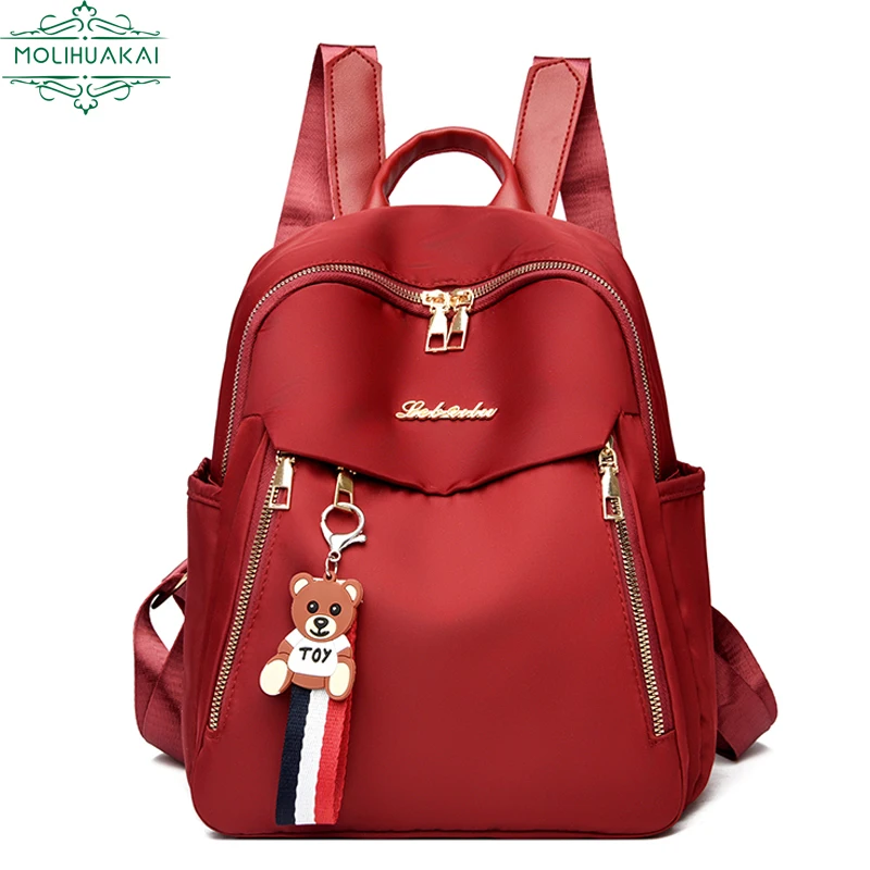 Mochila Oxford de alta calidad para mujer, morral escolar impermeable con múltiples bolsillos, color negro y rojo, bonito diseño