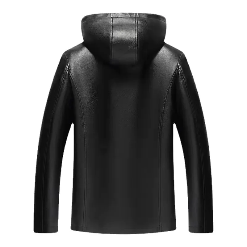 FOCUSFIT blouson d'hiver en cuir à capuche pour homme, matière PU, décontracté, Plus velours