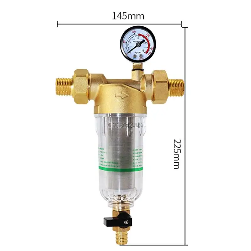 Water Pre Filter System 1/4 Inch&1 Inch Brass Mesh Prefilter Purifier W/ Reducer Adapter&Gauge