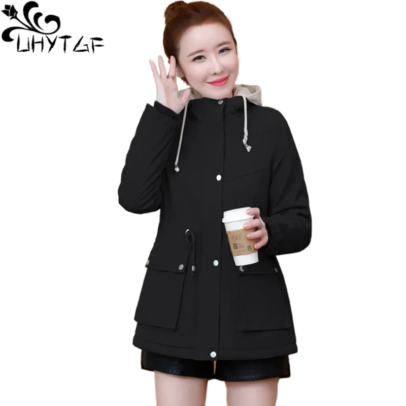 UHYTGF Thicken Autumn Winter Coat Women Hooded Fleece Short Parker Cotton Jacket Female Casual Student Large Size Outwear 1160