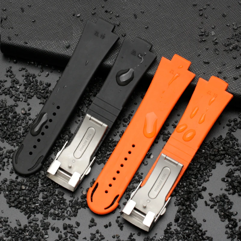 24*11mm Waterproof Watchband Rubber Silicone Strap for Oris Watch Diving Sport Watchstrap Black for AQUIS Bracelet  Double Buckl