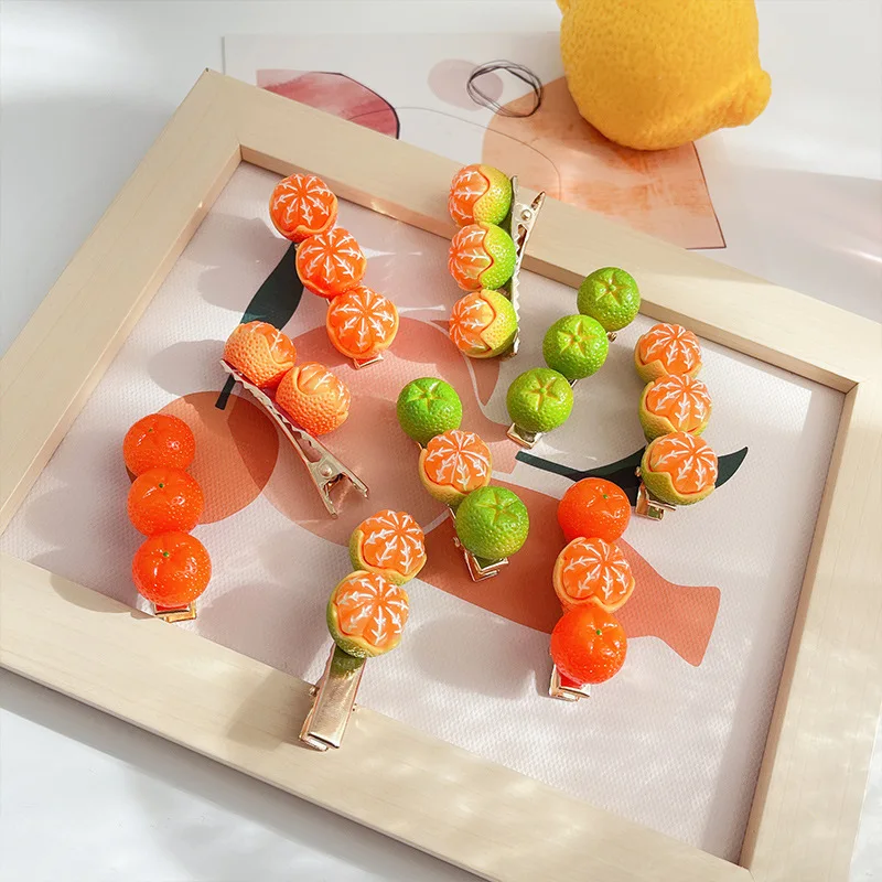Horquilla naranja creativa para niñas coreanas, pinzas para el cabello, tocado, fruta, mandarina, adorno para el cabello, accesorios para el cabello de moda