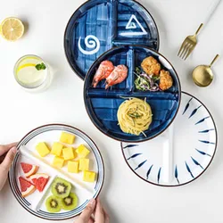 Japanese-style Ceramic Sub-divided Dinner Plate  Household Children's Three-compartment Sub-plate  Breakfast Plate Fruit Plate