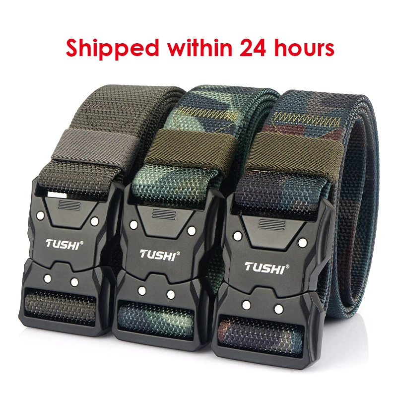 HSSEE New Men's Tactical Outdoors Belt Hard Alloy Metal Pluggable Buckle Military Army Belt Tight Nylon Casual Jeans Belt Male