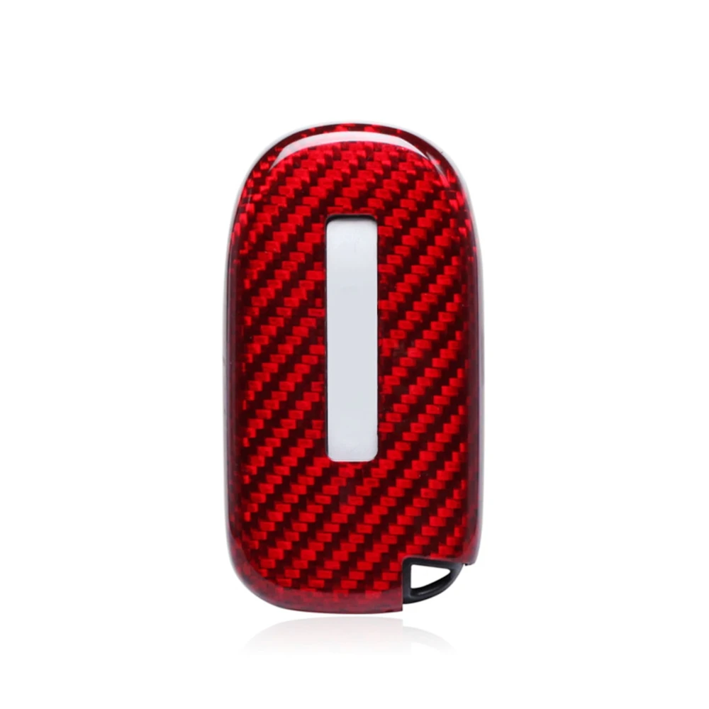 For Jeep Dodge Cherokee/ Grand Cherokee/ Renegade/ Charger/ Challenger Remote Fob Key Cover Shell Cap Kit Carbon Fiber Black/Red