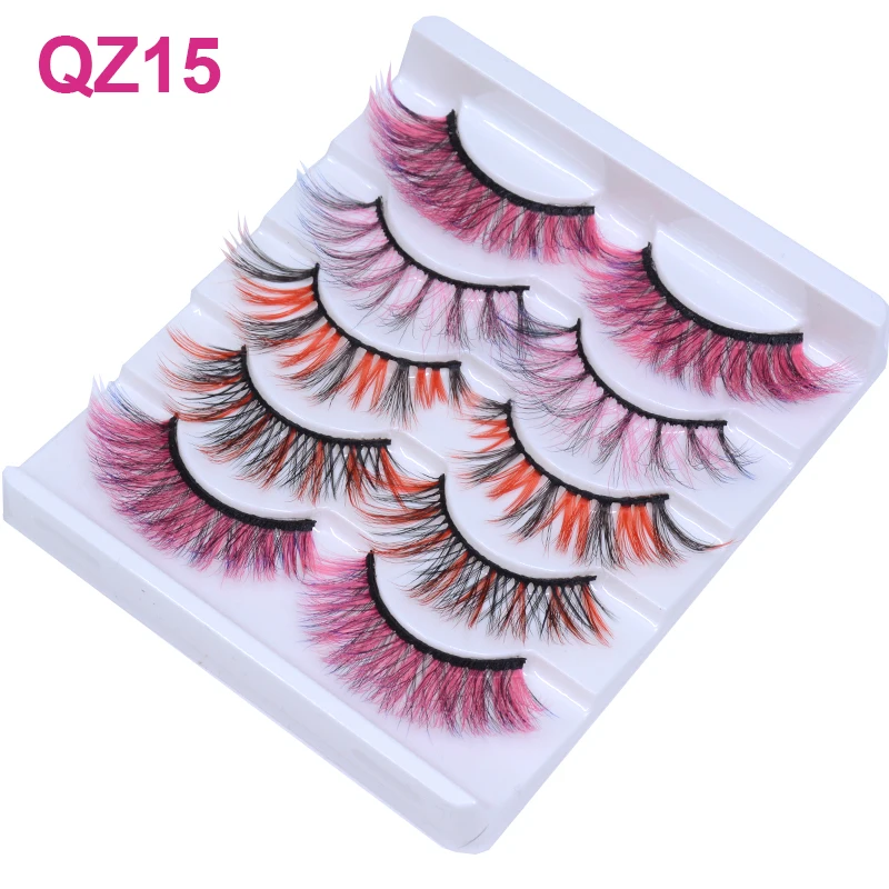 5 Pairs Mix Colorful Eyelashes Set Pink Purple Red Yellow Blue Green 3D Mixed Colored Faux Mink Lashes Rainbow Cilias Wholesale