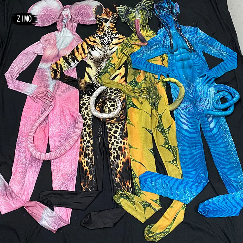 Halloween nightclub Jumpsuit women Role Playing Animal Cosplay Costume Lizard 3D Printing Jumpsuits Stretch Tights performance