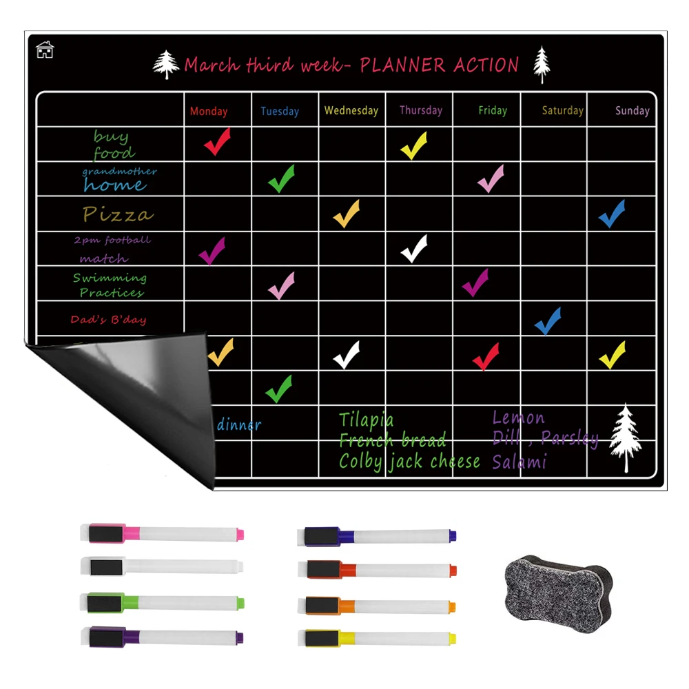 Hivillexun magnetische Trocken lösch kalender platte für Kühlschrank 16.5 \'\'x 11.8\'\' monatlich & wöchentlich magnetische Whiteboard Planer Board groß