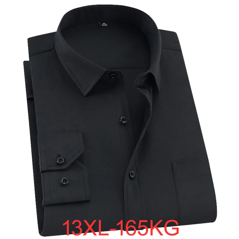 spring summer Men Dress Shirt Long Sleeve Plus Size Big Shirt Wedding Business Navy Blue Purple Formal Office Shirts 13XL 165KG