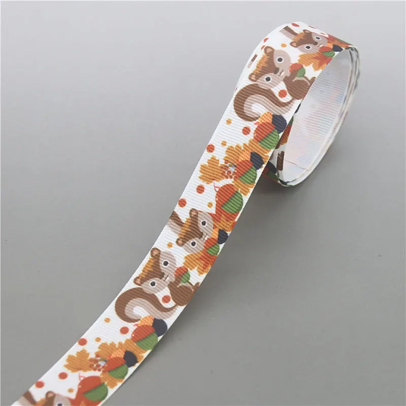 DHK 50yards Animals Squirrel Sloth Printed Grosgrain Ribbon Accessory Hairbow Headwear Decoration DIY Wholesale Craft S1167