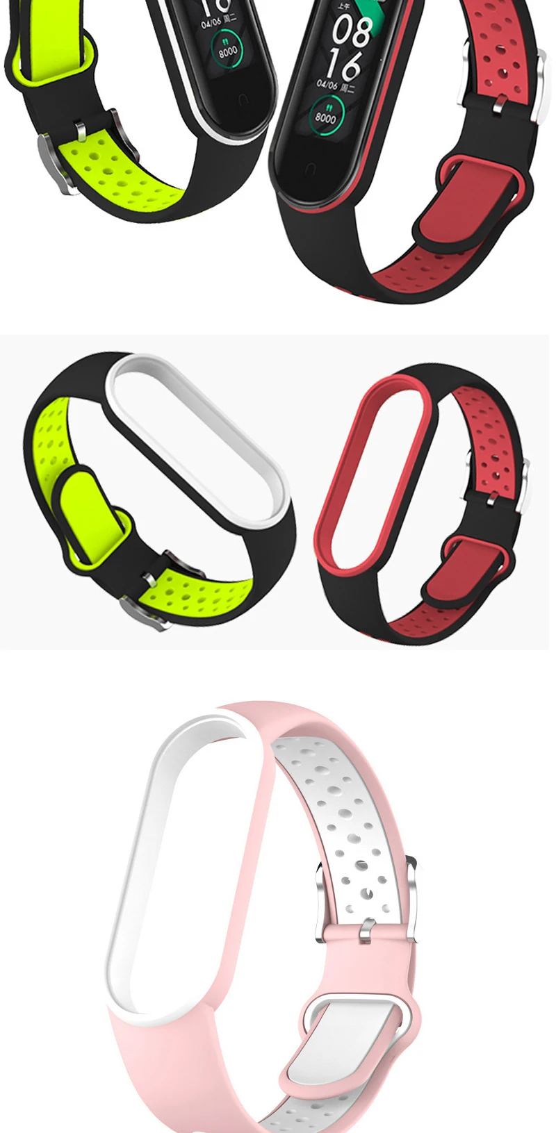 Gürtel Für Xiaomi Mi Band 5 6 Zwei-farbe Silikon Armband Sport Atmungsaktive Strap Für Miband 5 Miband 7 ersatz Armband – Detail 3