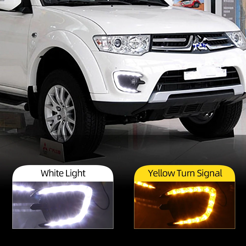 CSCSNL 1 Set Gloss Style 12V  Car DRL Daytime Running Lights With Turn Signal Yellow For Mitsubishi Pajero Sport 2013 2014 2015