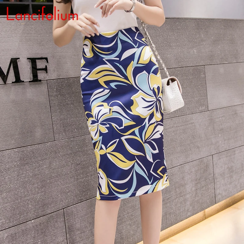 Floral Bodycon Pencil Skirt Women Summer Korean Fashion Office Elegant Skirt Ladies Vintage Retro High Waist Midi Skirt Femme