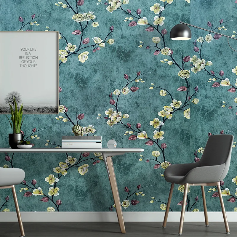 Green Floral Peel and Stick Wallpaper Vintage Floral Vinyl Stickers Flower&Bird Waterproof Self Adhesive Drawer Liner Decorative