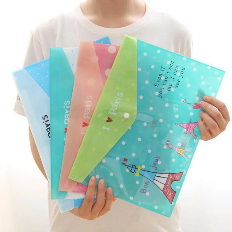 20PCS Creative Stationery Cartoon File Holder Cute Snap PVC File Bag A4 File Holder Student Supplies