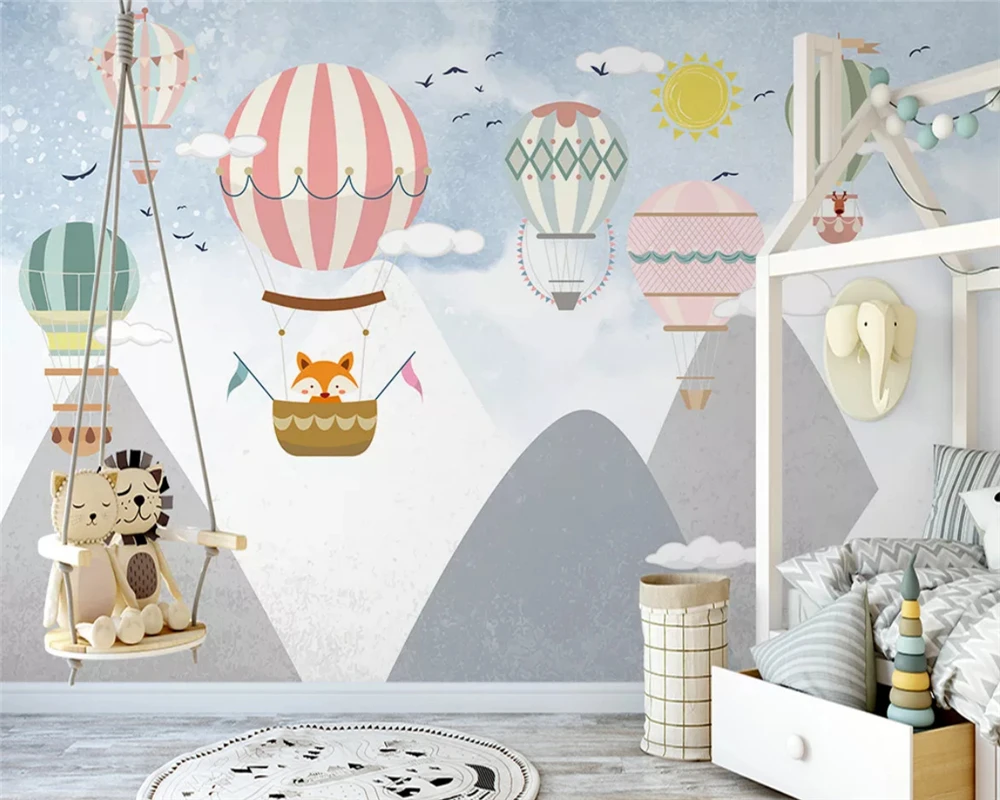 beibehang Custom silky papel de parede wallpaper hand-painted children's room hot air balloon abstract Nordic mural background