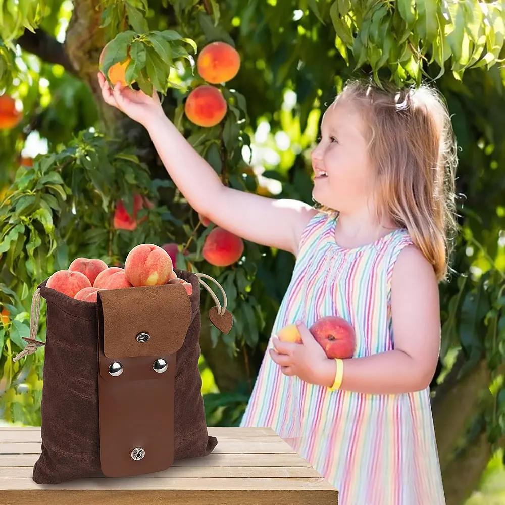 Farm Picking Bag Pu Leather Canvas Waist Tool Bag Jungle Storage Bag Foraging Fruit Picking Pouch Storage Bag for Camping Hiking