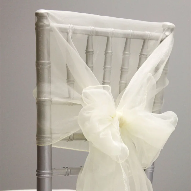 25pcs 65 x 275cm Sheer Organza Chair Ribbon Sash Knot Cap Hotel Party Wedding Decoration Chair Hood Bow Sash