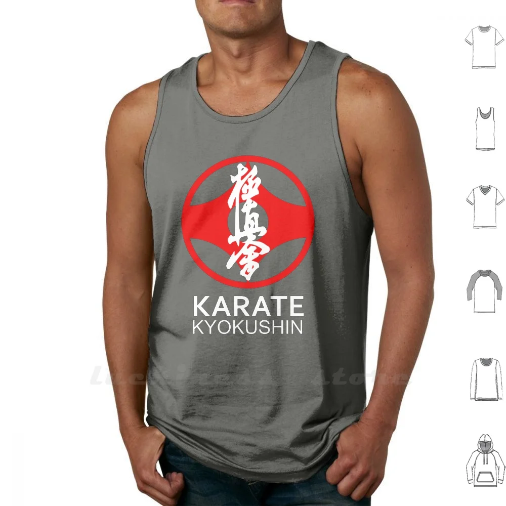 Kyokushin Karate Symbol And Kanji White Text Tank Top Vest Sleeveless Cotton Karate Kyokushin Tiger Japan Asian Martial Arts