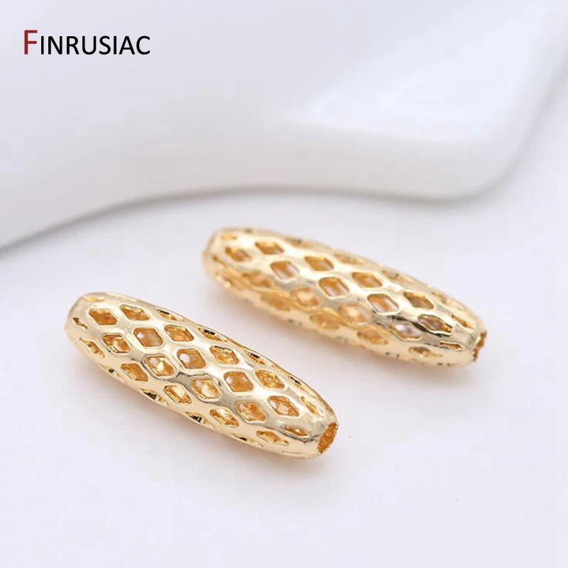 High Quality Brass Metal Gold Plated Hollow Long Tube Beads Accessories Oval Beads DIY Jewelry Making
