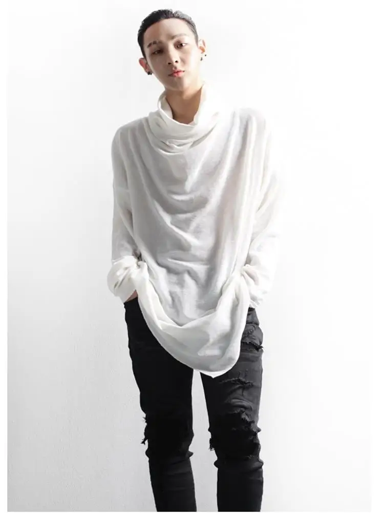 

Men's Long-Sleeve T-Shirt Spring And Autumn New Irregular Personality Design High Collar Fashionable Loose Large Size T-Shirt