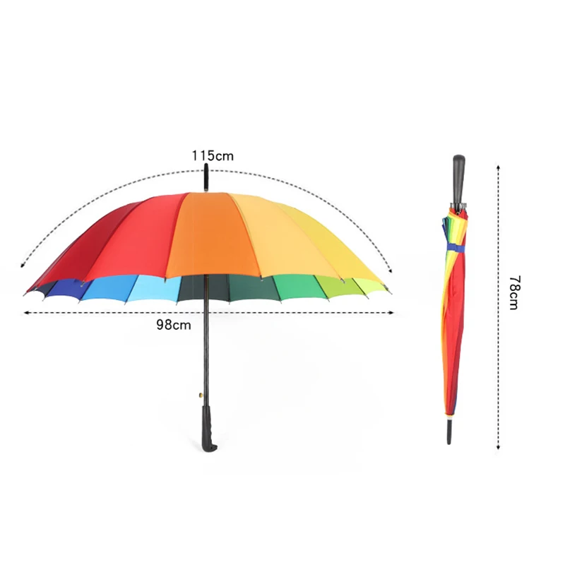 16K Windproof Rainbow Big Umbrella Rain Women Men Sun Walking Long-handle Straight Golf Umbrellas Automatic-open Parasol