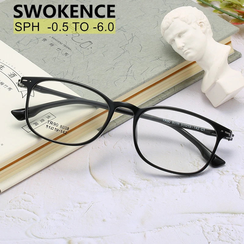 SWOKENCE SPH -0.5 TO -10 TR90 Frame Prescription Glasses For Myopia Women Men Prescription Spectacles For Shortsighted F121