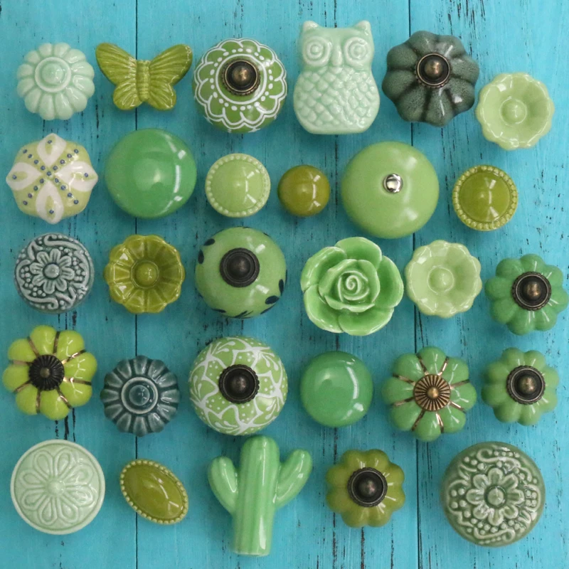 1PC Country Style Ceramic Flower Pumpkin Cactus Door Knob Kitchen Cabinet Cupboard Wardrobe Children Room Pulls Handles