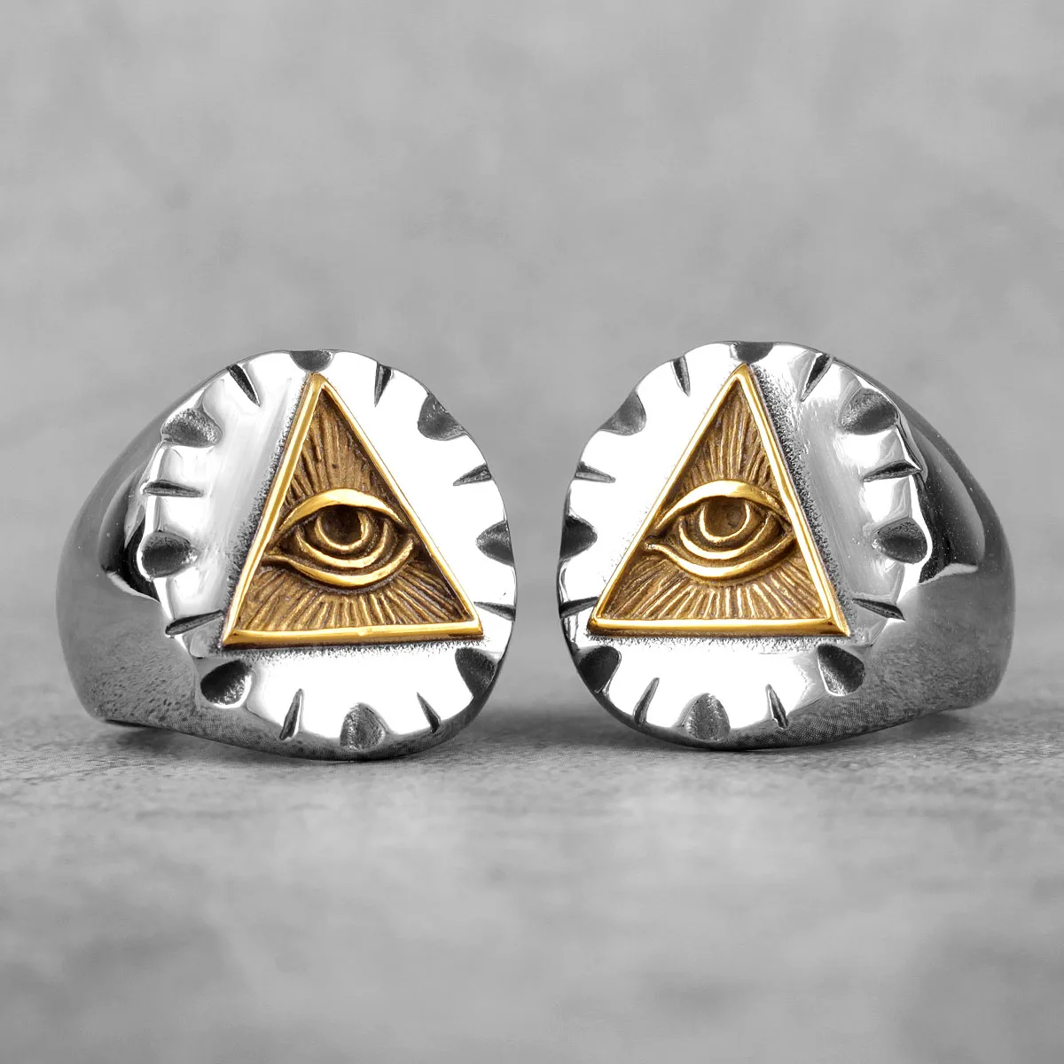 Freemason Illuminati Triangle Masonic Stainless Steel Mens Rings Punk for Male Boyfriend Biker Jewelry Creativity Gift Wholesale
