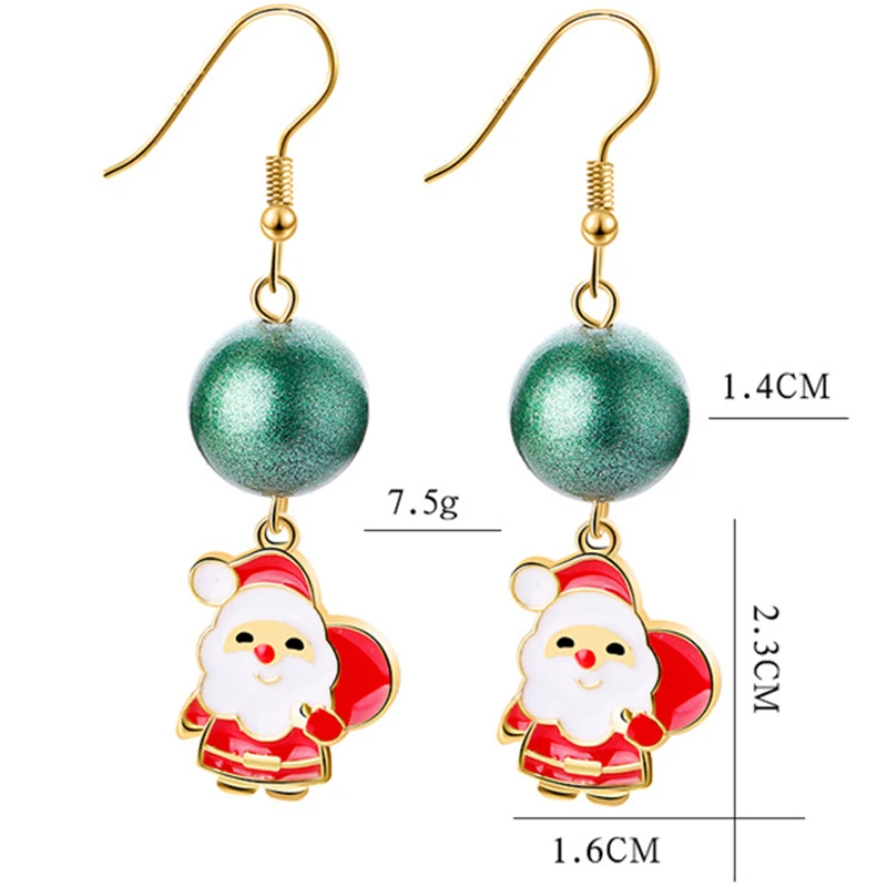 12pcs/lot New Popular Winter Christmas Green Ball-Shaped Red Clothes Santa Claus Earrings For Gifts