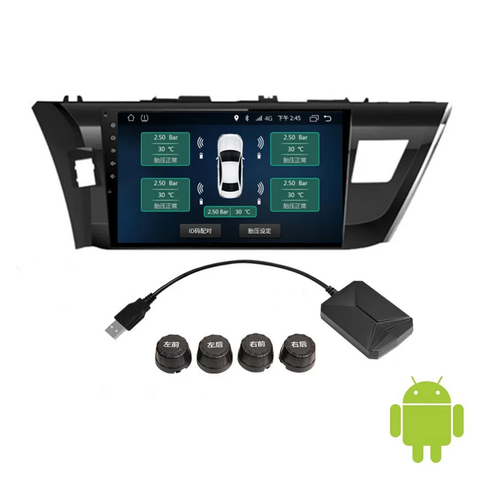 USB Android TPMS автомобильный датчик давления в шинах с 4 внешними датчиками, система мониторинга сигнализации, 5 В, беспроводная