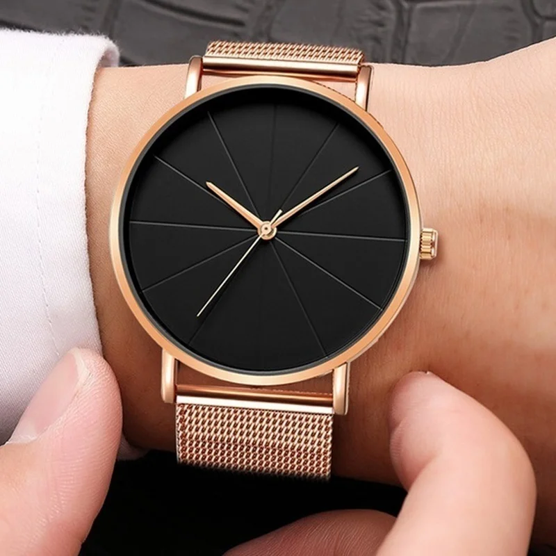 Minimalist Fashion Mens Watches Men Business Clock Ultra Thin Stainless Steel Mesh Belt Quartz Wrist Watch relogio masculino