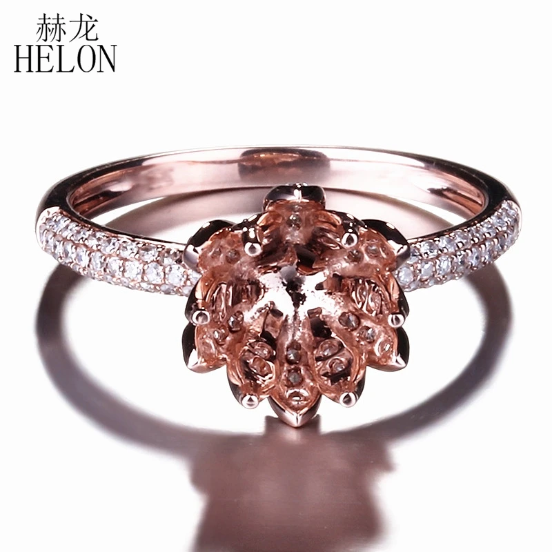 

HELON Round 7-8mm Solid 10K Rose Gold Genuine Natural Diamonds Engagement Wedding Semi Mount Ring Setting Women Flower Jewelry