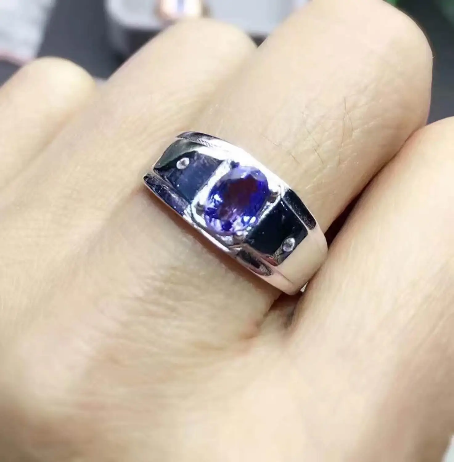 

Man RingNatural And Real Tanzanite Man ring Free shipping gemstone 925 sterling silver Fine jewelry