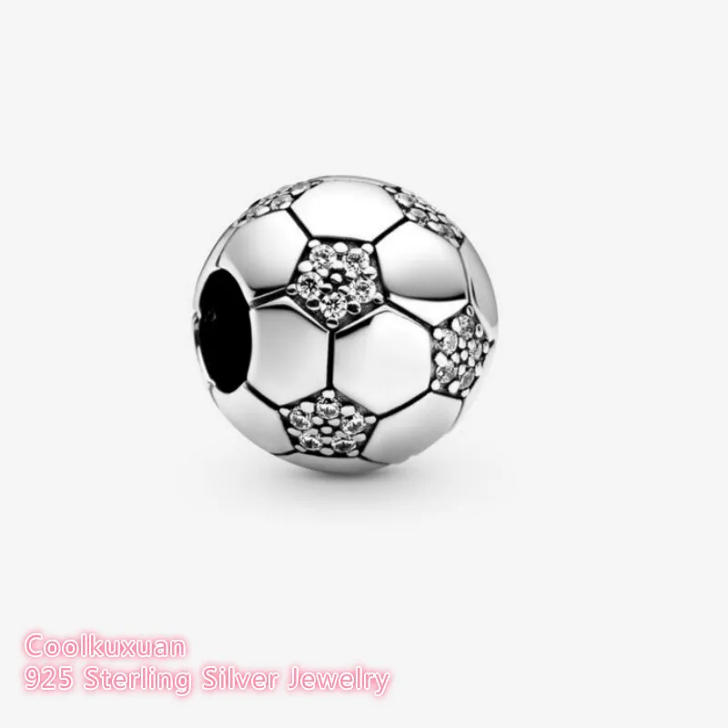 

Spring 100% 925 Sterling Silver Sparkling Soccer Charm beads Fits Original Pandora bracelets Jewelry Making