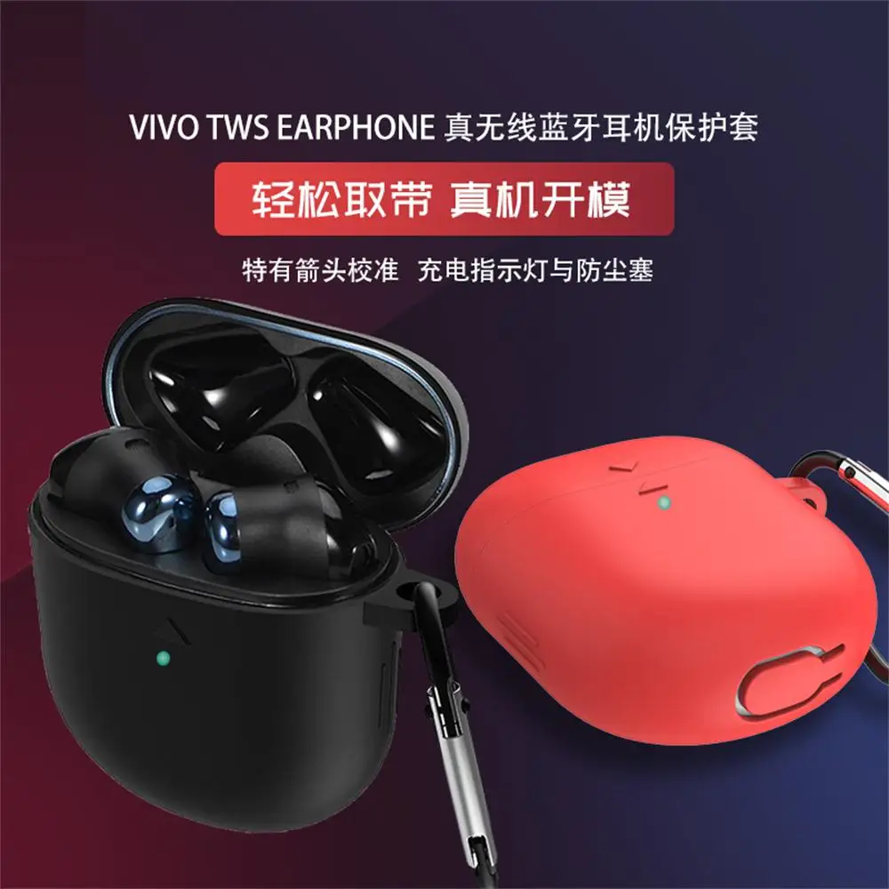 FIFATA Soft Silicone Protective Case Full Cover For VIVO TWS Bluetooth Earphone Protective Cover+Carabiner For Vivo Tws Headset