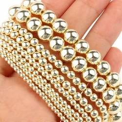 Wholesale Natural Stone Light Gold Plated Hematite Round Beads 2 3 4 6 mm 15