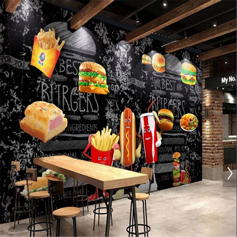 

Custom pizza Burgers Restaurant Background Wall Mural Wallpaper 3D Snack Bar Hamburger Western Fast Food Hot Dog Wall Paper 3D