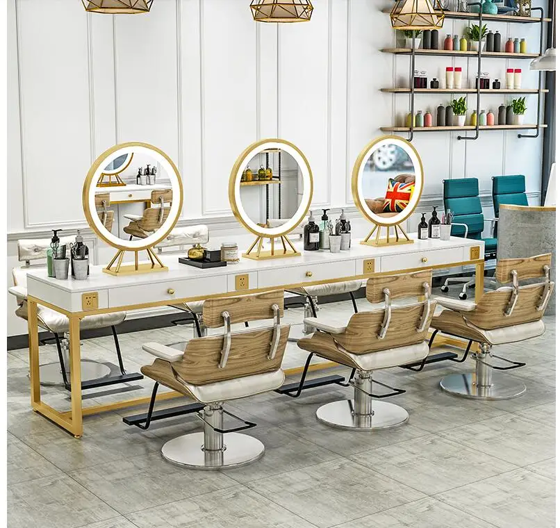 Barber shop mirror cabinet double-sided hairdressing mirror hair salon special floor-to-ceiling photo studio makeup table