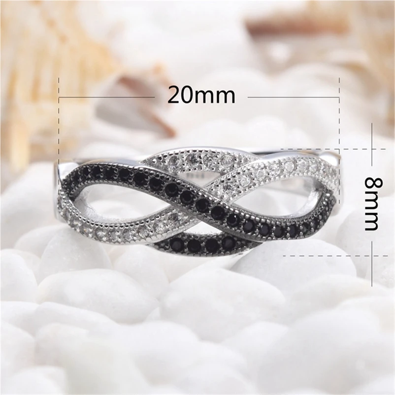 Eulonvan Engagement Wedding 925 sterling Silver jewelry charm Rings for women best sell White Black Cubic Zirconia S-3744 size 7