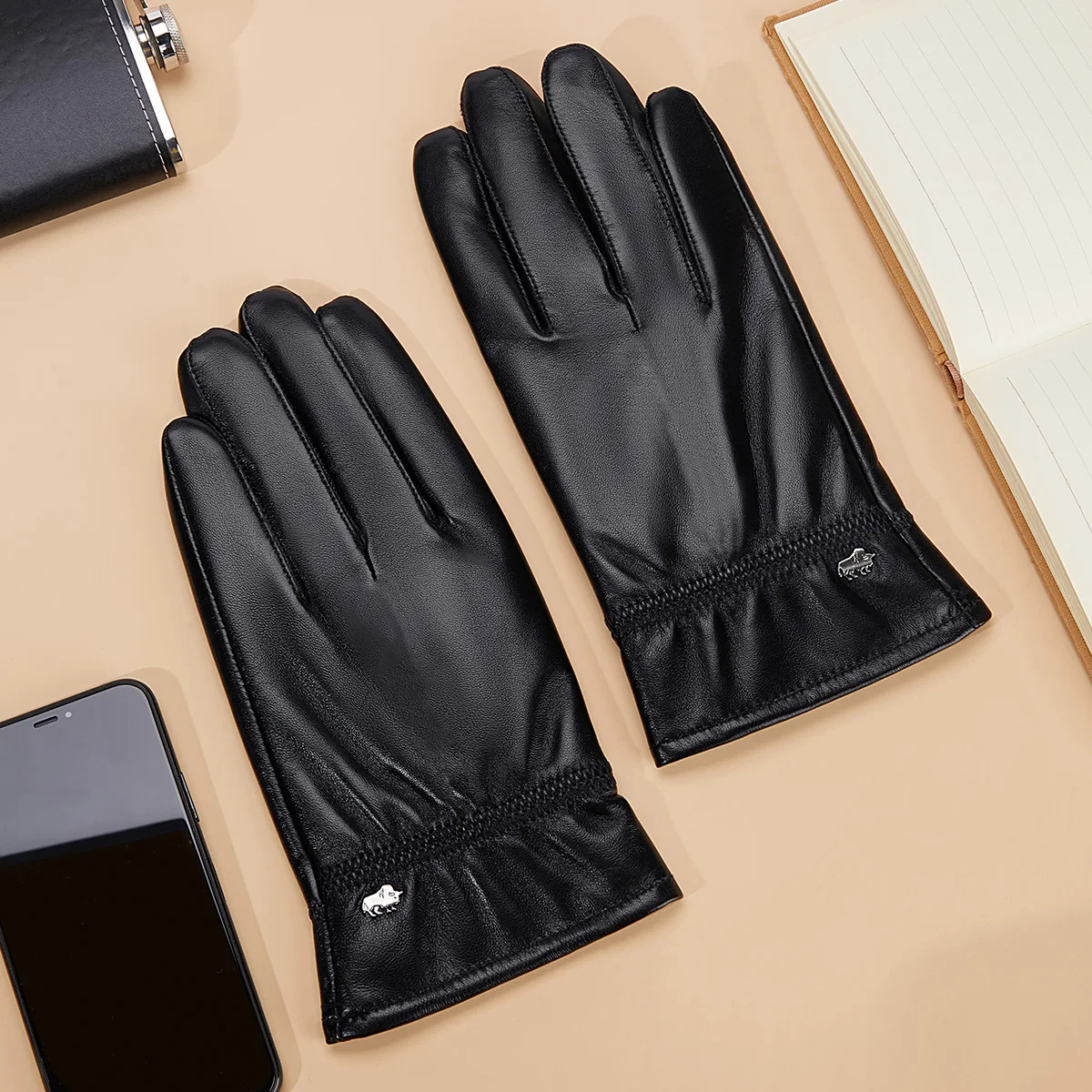 Bagressions DENIM-Gants en cuir véritable pour homme, peau de mouton, écran tactile, conduite, cyclisme, sourire, chaud, meilleur cadeau, hiver